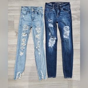 Girls Ripped American Eagle Distressed Jeans Size 0 & 00